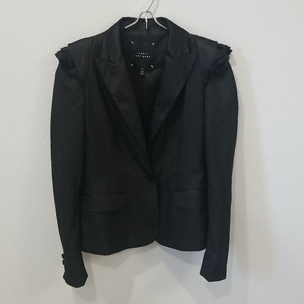 Robert Rodriguez Black Silk Satin Blazer Sz 4